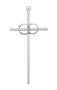 8" ~ Silver plated double ring wedding cross