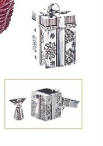 This hinged, engraved box in antique silver finish contains a cute little silver-tone angel.  There is a loop on top so you can put it on a keychain or ribbon. It comes with a little card that reads:  "This little box charm is my special gift to you; it's filled with Christmas wishes to last the whole year through.  Good health, good friends, good times, and loving memories too, may happiness be yours and may all your dreams come true!" Each charm box measures approx. 3/4" wide x 1" tall (including loop) x 1/2" deep.  The Angel is approx 3/4" tall by 1/4" wide.  The card is 1.5" wide x 2" tall.