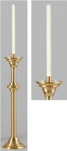 Processional Candlesticks - Style 1934 - Hand crafted and finished in a combination of polished and satin finish, then protected with a bronze lacquer. 40-1/2" inch Height. Comes with sockets to accommodate 1-1/2" Altar Candles. Candlestick breaks above node for processional use. Crafted of solid brass Complements Processional Cross 1930, Paschal Candlesticks 1932 & 1932S, & Standing Sanctuary Lamp 1932SL.

 
