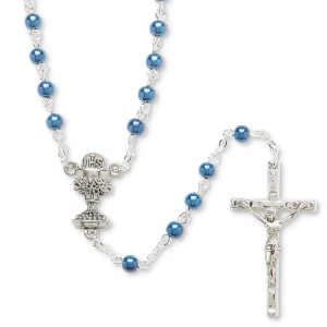 Blue Bead Rosary with Chalice Centerpiece