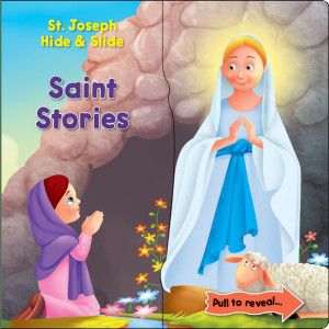 Within each page of the board book is hidden a short glimpse of a Saint. All that is required of the child is to pull apart the illustration to reveal the story.  The book has 10 stories. 12 pages. Size 7.5" x 7.25". Written by Rev. Thomas J. Donaghy