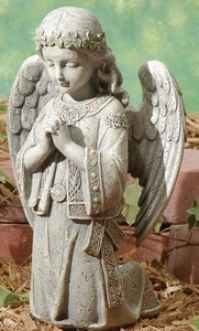 12.25" Celtic Kneeling Angel. Resin/Stone Mix. Dimensions: 12.25"H x 7.88"W x 6.125"D