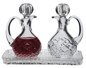 Cruet Set: CB 10 Lead Crystal Cruets - 5 ounce capacity, Height 5 1/2". Lead Crystal Tray - 8" x 4"

