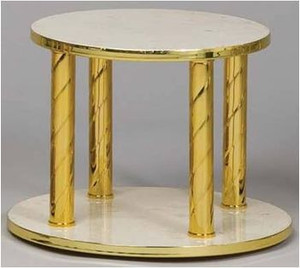Thabor Table with Italian Round Marble shelves with Polished Brass spiral posts and Satin Brass edges. Size: Top Level 10", Base Level 12" x 8-1/2"H
