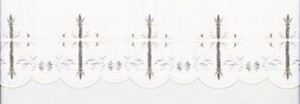 White Silk Embroidered Polyester 6.5 inch Depth Altar Cloth, 8052
Altar Cloth is 100% polyester with white silk embroidery. The linens are hand scalloped. Easy to maintain. Available in White only. For proper measurement please refer to sketch below. Priced per yard. Please specify if you would like hemming and supply measurements. Please call 1 800 523 7604 for help with measuring and ordering.  Cloth is priced per yard.