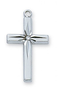 Sterling Silver CZ Cross with 18" Rhodium Plated Chain. Length: 13/16". Deluxe Gift Box Included.