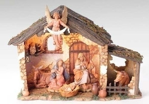 Nativity Scene consists of a 6 piece - 5" Centennial Figurines and Lighted Stable. Exclusive Inspirational Fontanini™ Nativity Set. Can be used on a table top or displayed under your tree to add the perfect touch to your holiday decorating. Nativity is meticulously crafted with unique detailing and coloring. Stable Dimensions: 10" H X 14" W X 6.5" D 

You are able to choose future pieces from the wide selection Fontanini offers
