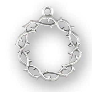 Sterling Silver Crown of Thorns Pendant. Pendant comes on a 20" Genuine rhodium plated curb chain in a deluxe velour gift box. Dimensions: 0.9" x 0.7". Made in USA.