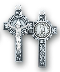 Front and back view of Miraculous Medal Crucifix.