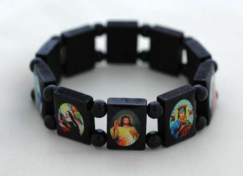 Black Wood Bead Saints Bracelet 