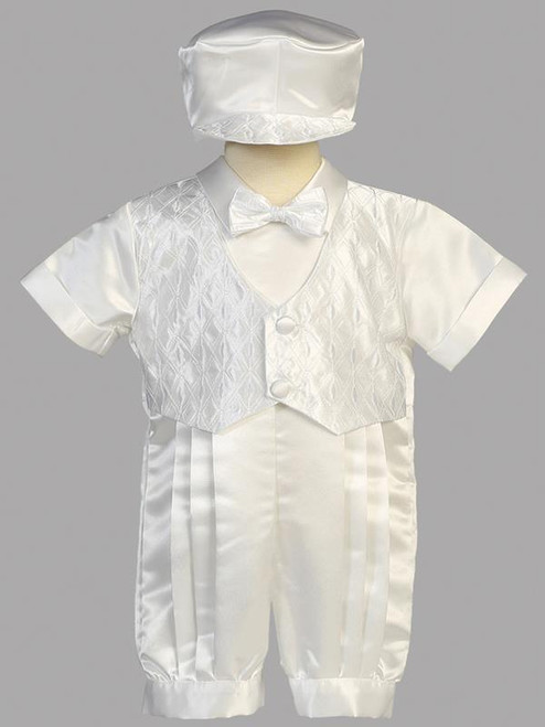 Boys Satin Romper Set with Embroidered Vest