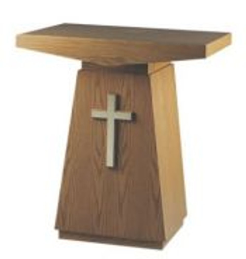 Credence Table with Cross. Dimensions:40" height, 36" width, 28" depth. Choose a finish in options. Brass casters are available at an additional cost