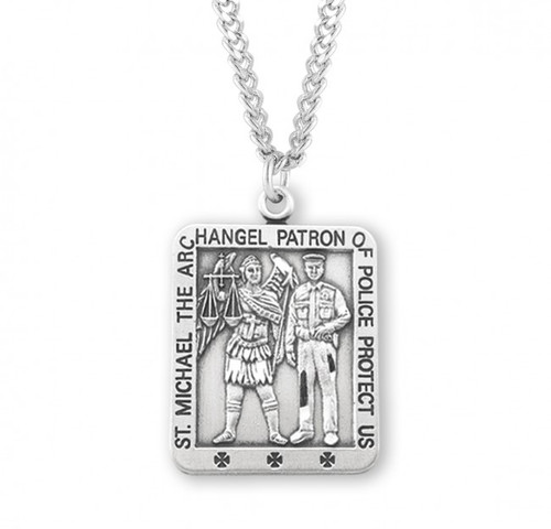 St Michael Policeman's Medal comes on a 24" genuine rhodium plated endless curb chain.