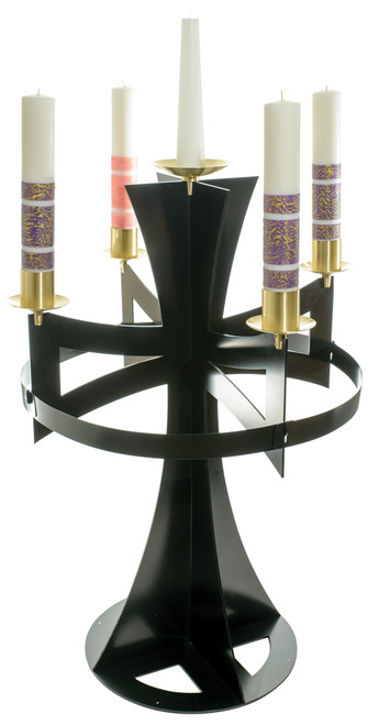 Floor Standing Advent Wreath with Solid Brass Accents - 54"