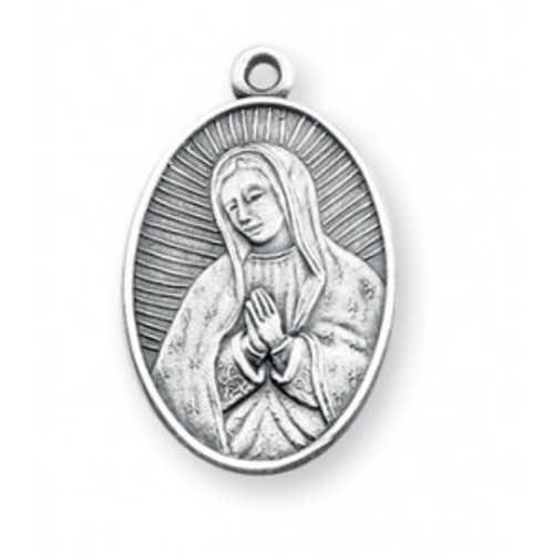 1" Oval Sterling Silver Our Lady of Guadalupe Medal with 18" chain