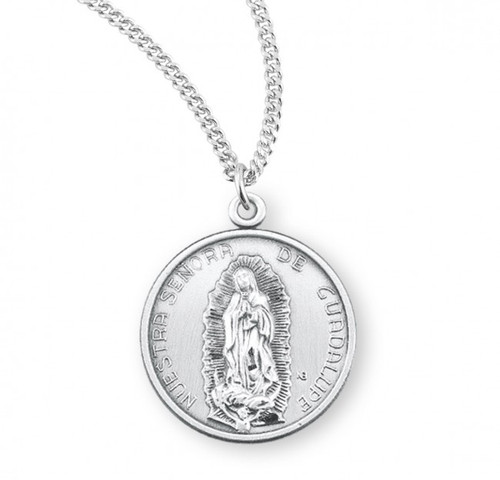 Sterling Silver Round Our Lady of Guadalupe Medal - 18" Chain