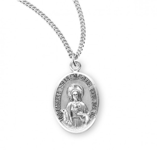 Sterling Silver Oval Immaculate Heart of Mary and Sacred Heart of Jesus Medal 