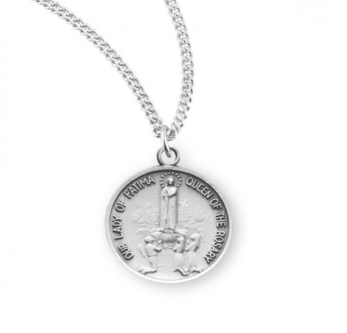 Sterling Silver Round Our Lady of Fatima Medal - 18" Chain