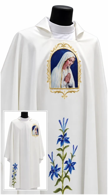 White Primavera Marian Chasuble with Embroidery