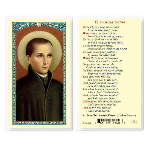 Saint John Berchman - Prayer to an Altar Server Laminated Holy Card