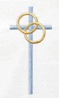 Swiss Schiffli Embroidered Wedding Priest Overlay or Deacon Stole with Double Rings & Cross