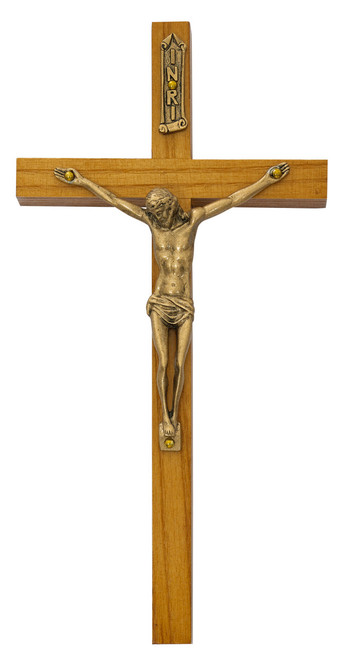 Walnut Crucifix with Gold Corpus - 6" or 8" Crucifix 
