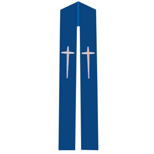 Overlay Stole with Cross Design on Blue Fabric