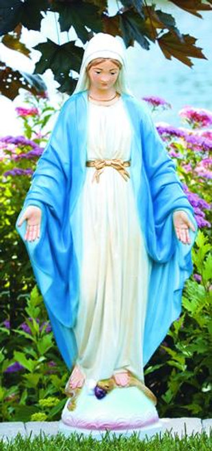 Decorate your garden with this beautiful statue of the Blessed Mother. This handcrafted statue comes in a detailed stain or natural cement color.
Details:
Height: 36"
Width:
Base: 9.25 Sq17.5"
Weight: 106 lbs
Handcrafted and made to order. Allow 4-6 weeks for delivery
Made in the USA