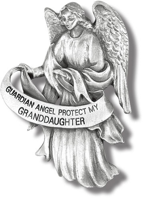  Heavyweight oxidized pewter visor clip with polished slide to hold securely on your visor. "Guardian Angel Protect My Granddaughter"