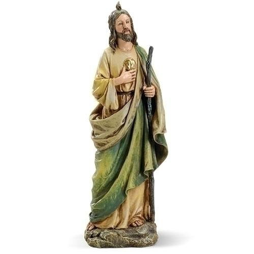 Saint Jude 10" Statue.St Jude is the Patron Saint of the Hopeless. St Jude Statue is made of a resin/stone mix. The dimensions of this St. Jude Statue are: 10.5"H 3.75"W 2.75"D