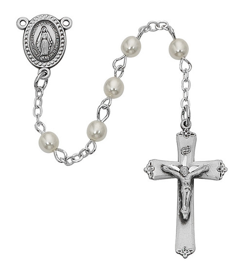 3MM Sterling Silver Pearl Rosary 
