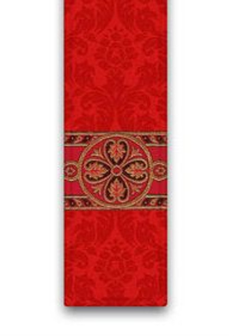 Deacon Stole in Duomo, 100% man-made fibres. In ecru, red, green or purple with beautiful woven galoon. These items are imported from Europe. Please supply your Institution’s Federal ID # as to avoid an import tax.  Please allow 3-4 weeks for delivery if item is not in stock.

 