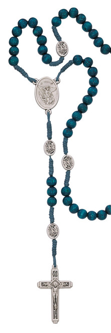 Blue Wood Cord St Michael Rosary