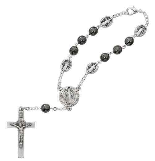 Hematite St. Benedict One Decade Auto Rosary 