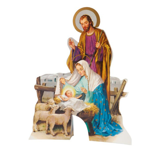 Holy Family with Adoring Lambs Paper Nativity Decoration