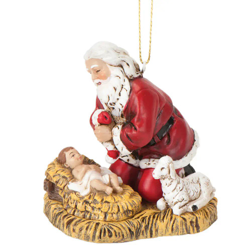 Kneeling Santa and Baby Jesus Ornament