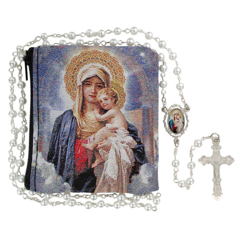 Mother and Child Pearl Rosary with Rosary Case