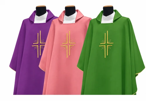 Primavera Chasuble with Gold Cross Embroidery and Inside Stole