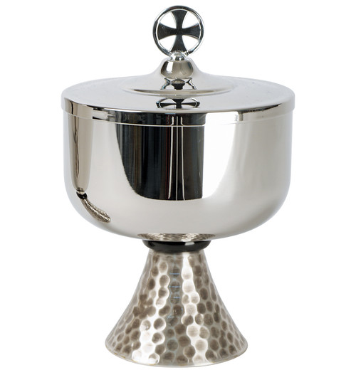 Stainless Steel Ciborium with Black Delrin Node & Hammered Silver-Plated Base – 400 Host Capacity