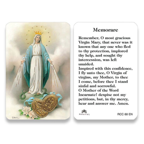 Our Lady of Grace Prayer Card with Gold Embossed Miraculous Medal 