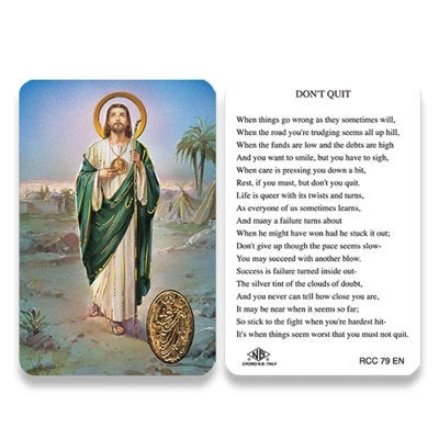 St. Jude Gold Embossed Medal Holy Card - Don't Quit Prayer 