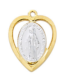 Gold-over Sterling Silver Two-Tone Miraculous Medal with Heart - 16-18" Chain