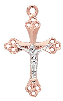 Rose Gold Two-Tone Crucifix - 18" Chain