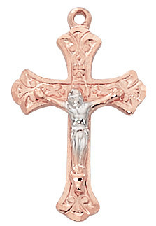 Rose Gold Two-Tone Crucifix - 18" Chain