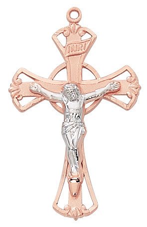 Rose Gold Sterling Silver Two-Tone Crucifix - 18" Chain