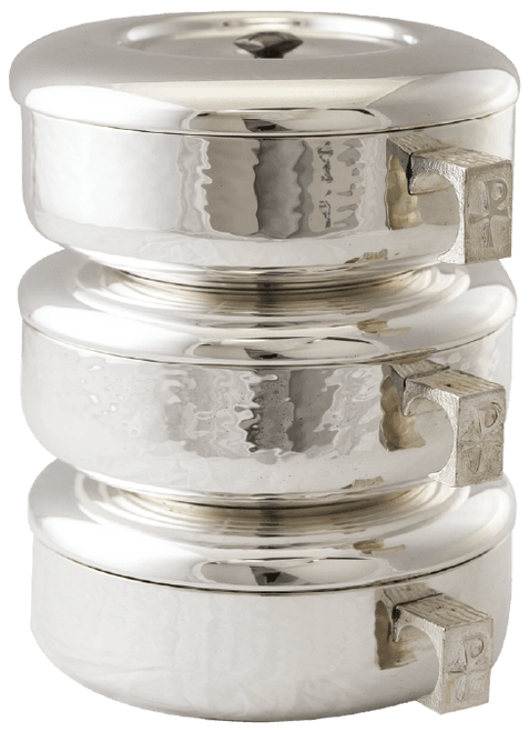 Silver Plated Single or Stacking Ciboria 3-Piece Set - Hammered Finish