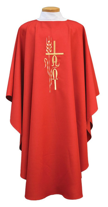 Swiss Schiffli Gold Alpha and Omega Embroidered Chasuble with Stole