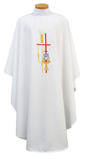 Swiss Schiffli Embroidered Chalice & Wheat Chasuble with Stole