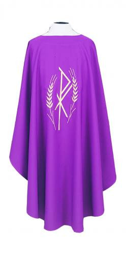 Swiss Schiffli Embroidered Chi Rho & Wheat Chasuble with Stole