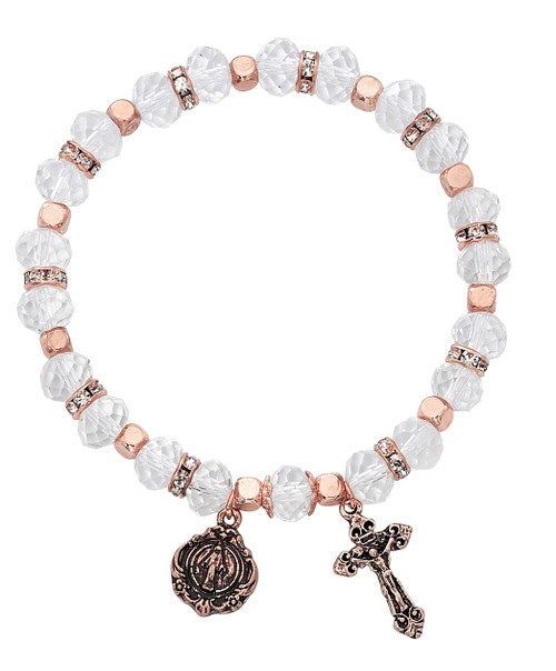 Copper Crystal Rosary Stretch Bracelet 